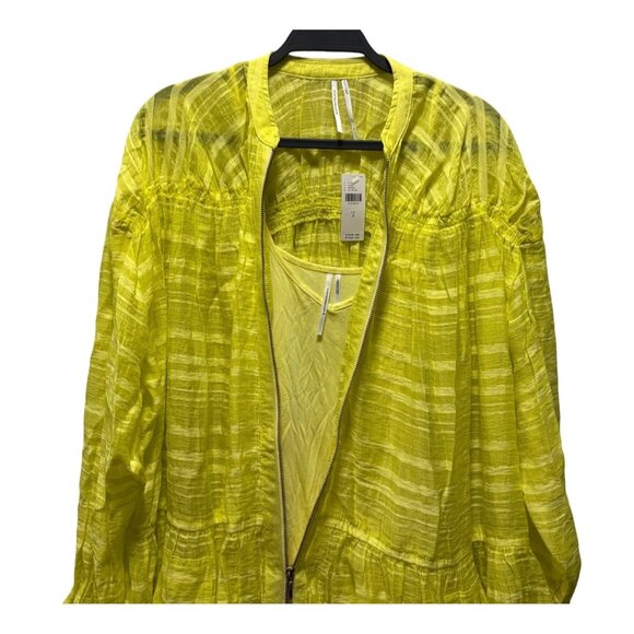 Anthropologie Long-Sleeve Yellow Zip-Front Mini Dress Size S Oversized - Picture 7 of 9